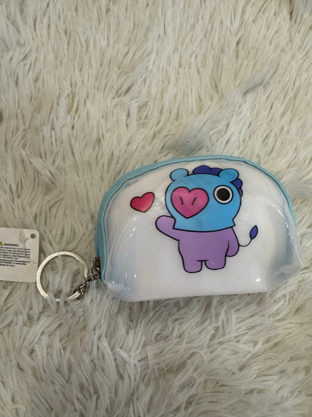 BTS Mang J-Hope coin purse blue pouch keychain Blue a heart-shaped face